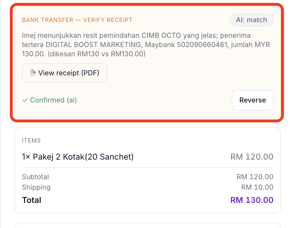 Real WaKlaud order — Matched → auto-confirmed
